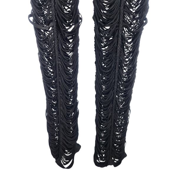 Retrofete Suede Pants Black Size Medium Pockets Sheer Fringe - Picture 8 of 9